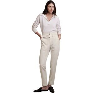 Banana Republic Cream High-Waist Belted Tapered Pants